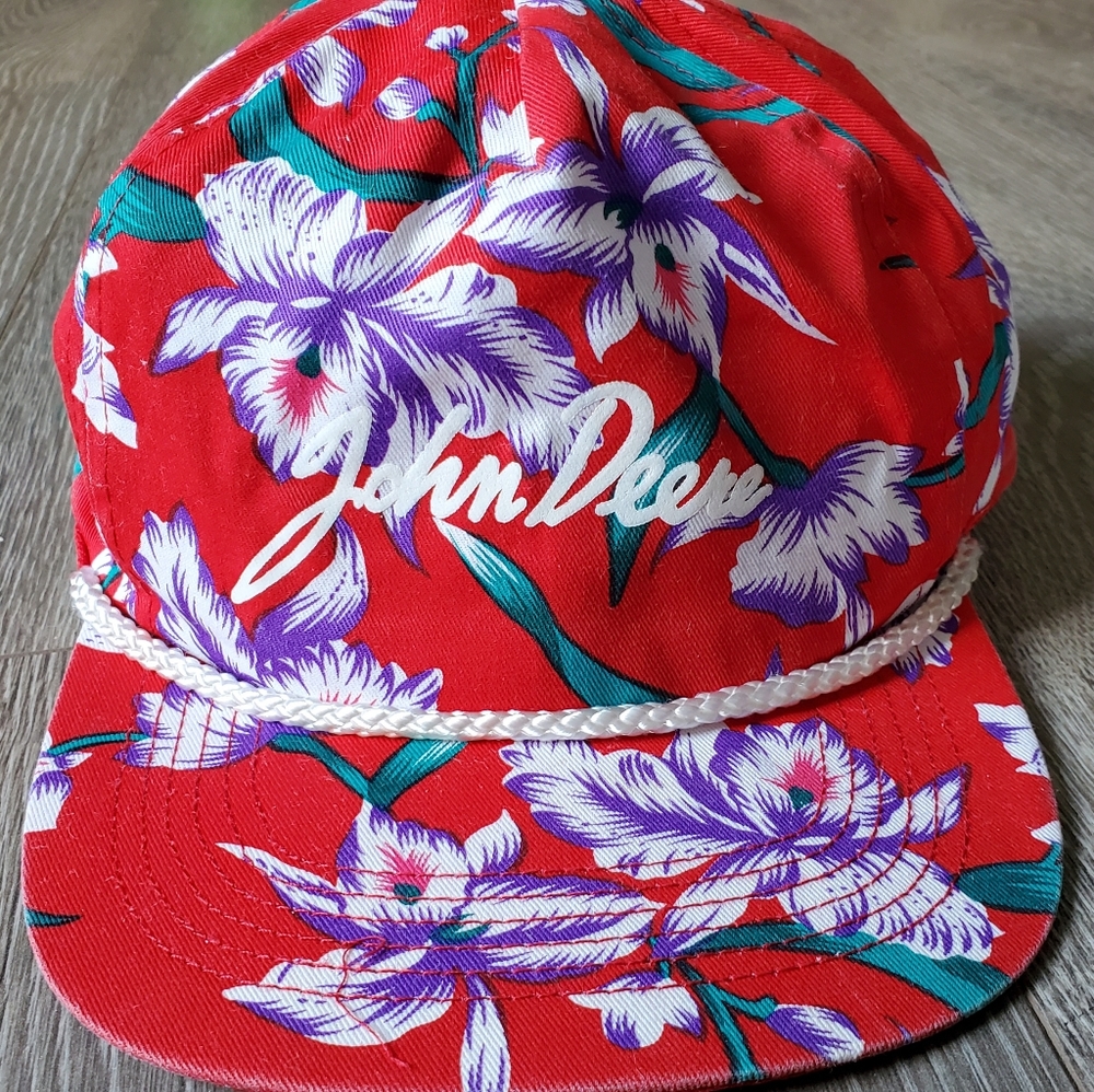 John Deere San Sun red Hawaiian Print Hat snap back